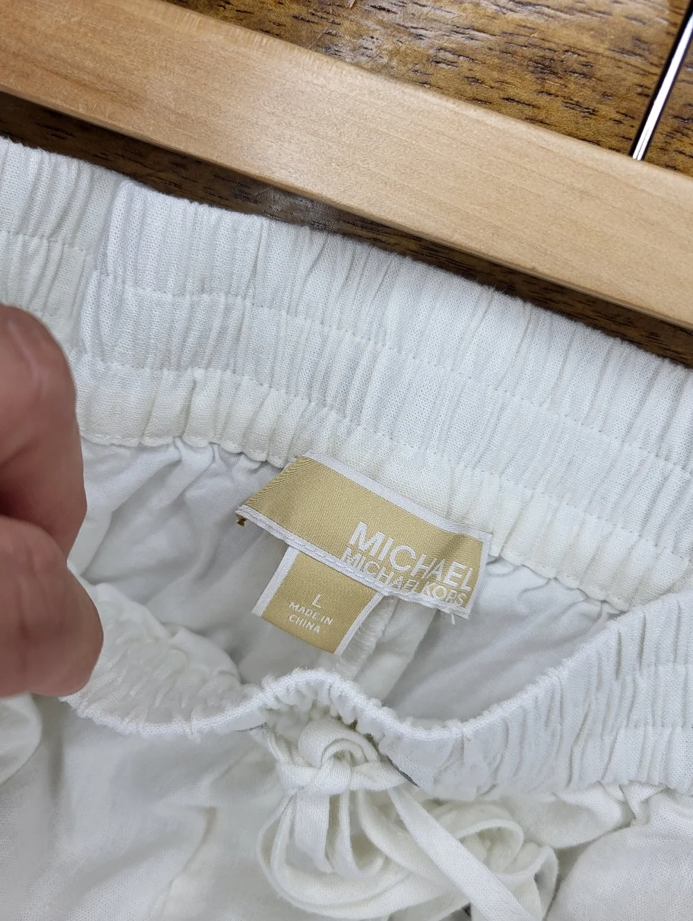Michael Kors White Linen-Blend Wide Leg Drawstring Pants